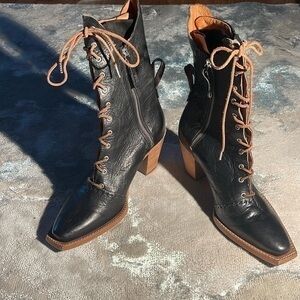 Free People Black and Tan Lace Up Boots